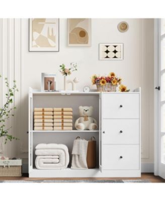 43 Inch Buffet Cabinet with Storage, Modern Sideboard with Guardrail, Adjustable Shelves, 3 Drawers, Kitchen, White