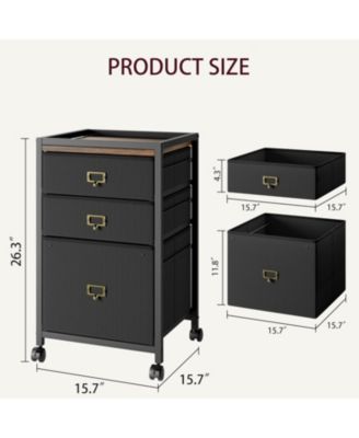3-Drawer Compact Mobile Filing Cabinet with Stylish Fabric, Storage Solution with Legs & Wheels, Bedroom, Black