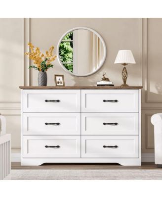 6-Drawer Modern Dresser with Wide Metal Handle, Closet Organizer Storage Chest, Clothes Cabinet for Bedroom, Living Room, Gray