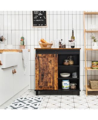 Kitchen Buffet Storage Cabinet Sideboard w/Sliding Barn Door Wine Rack