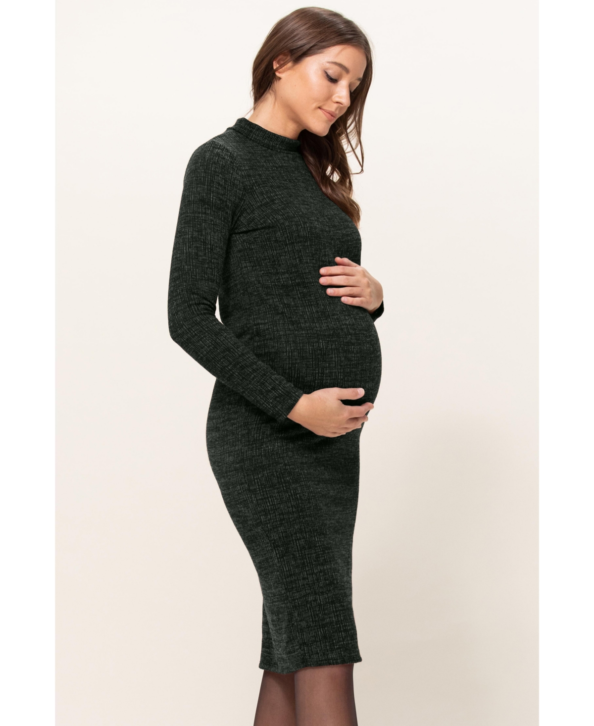 Hello Miz Maternity Mock Neck Long Sleeve Side Slit Sweater Dress