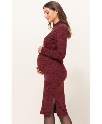 Maternity Mock Neck Long Sleeve Side Slit Sweater Dress