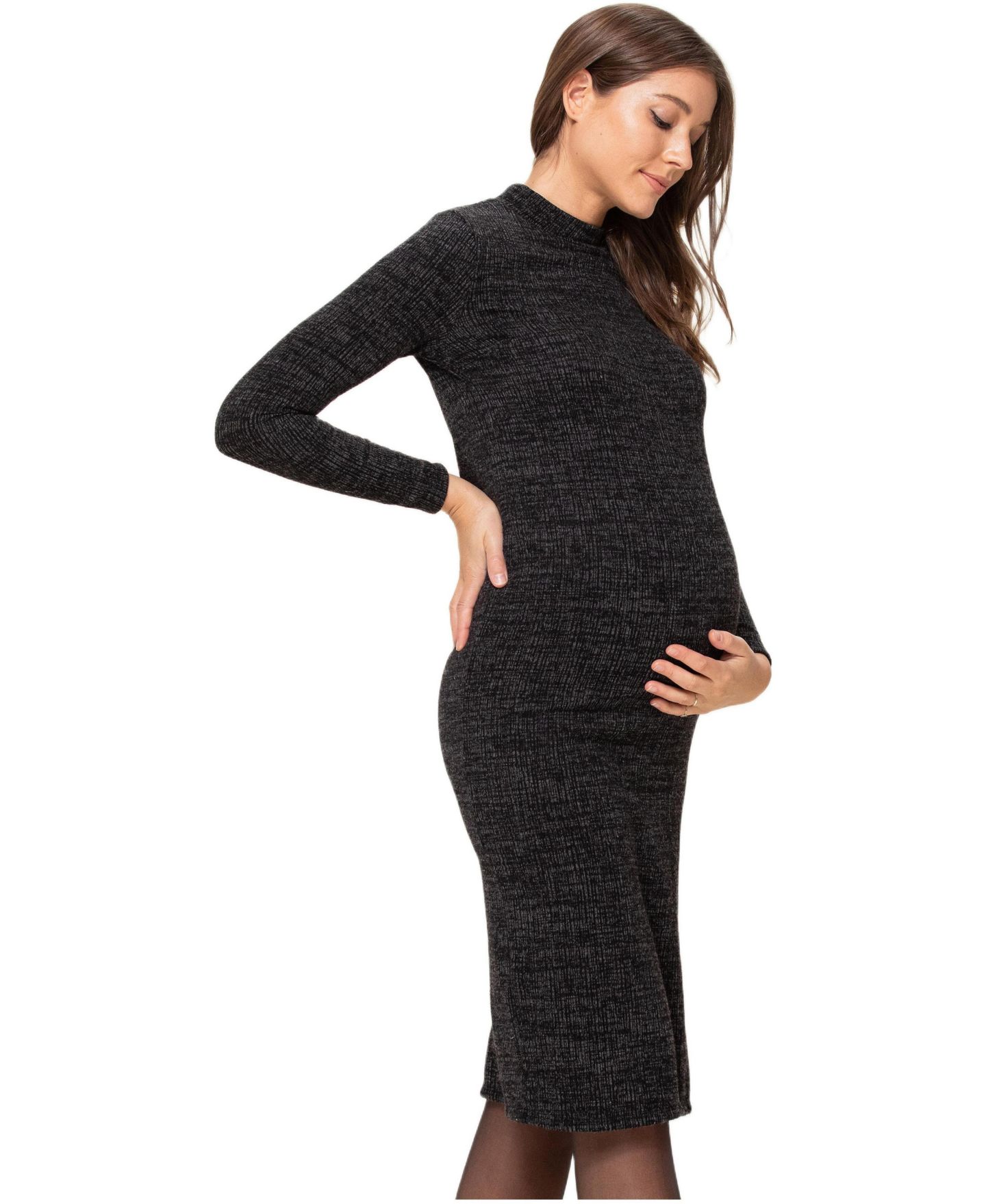 Женское платье Hello Miz Mock Neck Long Sleeve Side Slit Sweater Dress, цвет: Чёрный — фото 5
