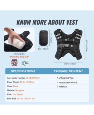 Weighted Vest, 20 lb Adjustable Training Vest with Reflective Stripe and Buckle for Men and Women