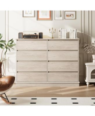 8-Drawer Oak Dresser, Wide Wooden Chest of Drawers, Wide Top Organizer for Closet, Hallway, Living Room