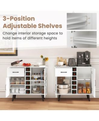 2-Door Wine Bar Cabinet Kitchen Sideboard Buffet with Drawer & Adjustable Shelves