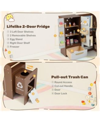 Corner Play Kitchen with Lights & Sounds Wooden Toy Kitchen Set Storage.