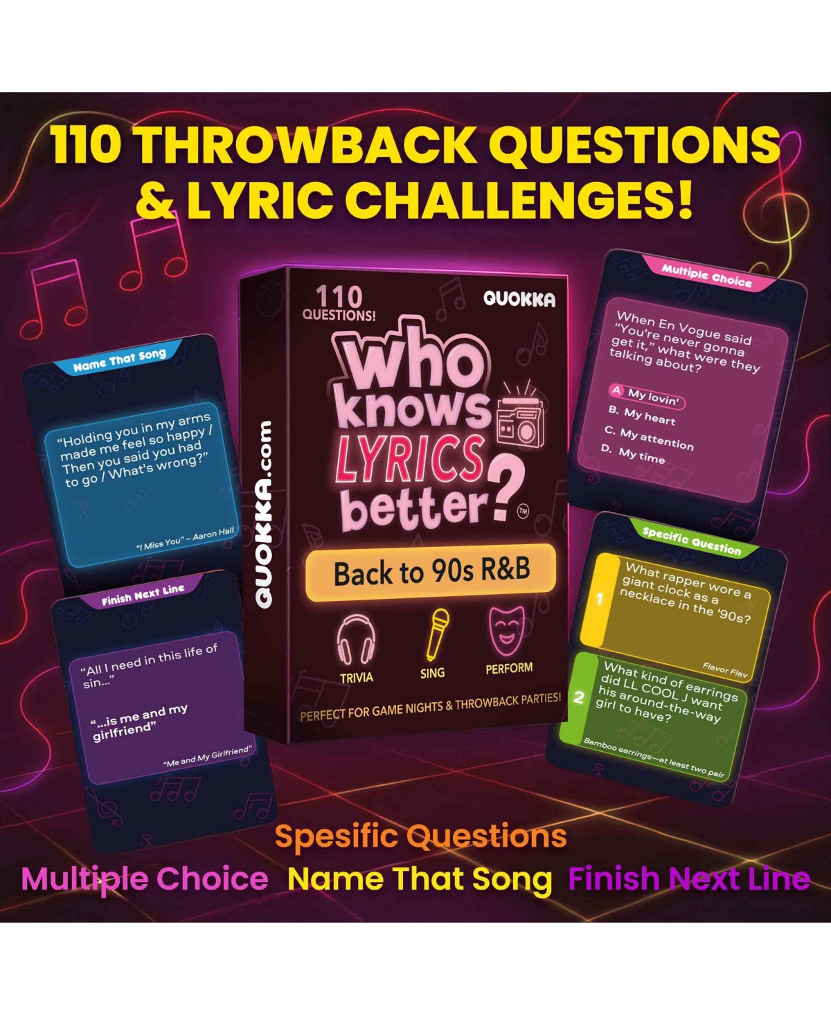 Quokka Who Knows Lyrics Better? 110 Questions – 90s R&B Music Trivia & Singing Game for Parties