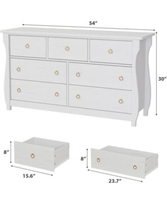 7-Drawer Modern Wood Dresser with Golden Ring Pull Handles, Wide Storage Chest Organizer for Living Room, Entryway