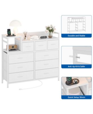 9-Drawer Modern Dresser with Charging Station, Heavy-Duty Storage Chest, Power Cord, Bedroom, Living Room, Entryway