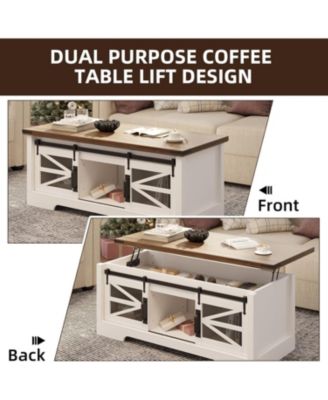 Lift-Top Coffee Table, 47.2" Rustic Wood, Multifunctional Convertible Center Table with Ample Storage, Living Room