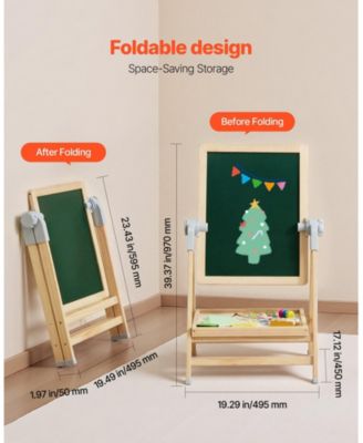 Kids Art Easel, 2-in-1 Wooden Double-Sided Easel with Whiteboard, Chalkboard and Painting Accessories