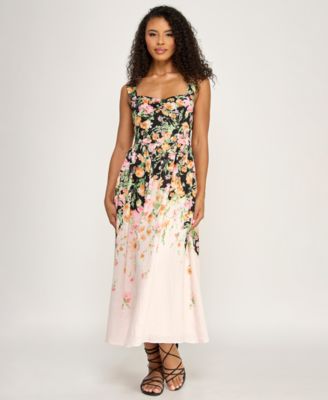Juniors' Floral Sweetheart Neck Midi Dress