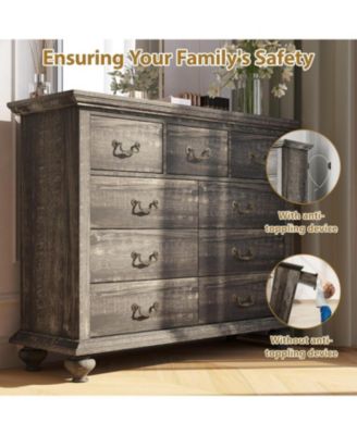 9-Drawer Black Dresser for Bedroom, Large Storage Chest, Metal Handles, Wooden Organizer for Living Room