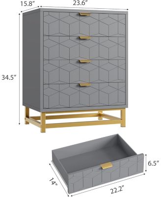 4-Drawer Grey Bedroom Dresser with Metal Legs, Wide Storage Chest Organizer for Living Room, Hallway