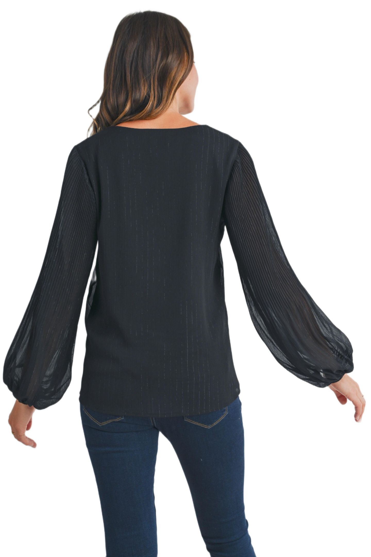 Женская блузка Hello Miz Maternity Flowy Sheer Long Sleeve V Neck Blouse, цвет: Чёрный — фото 3