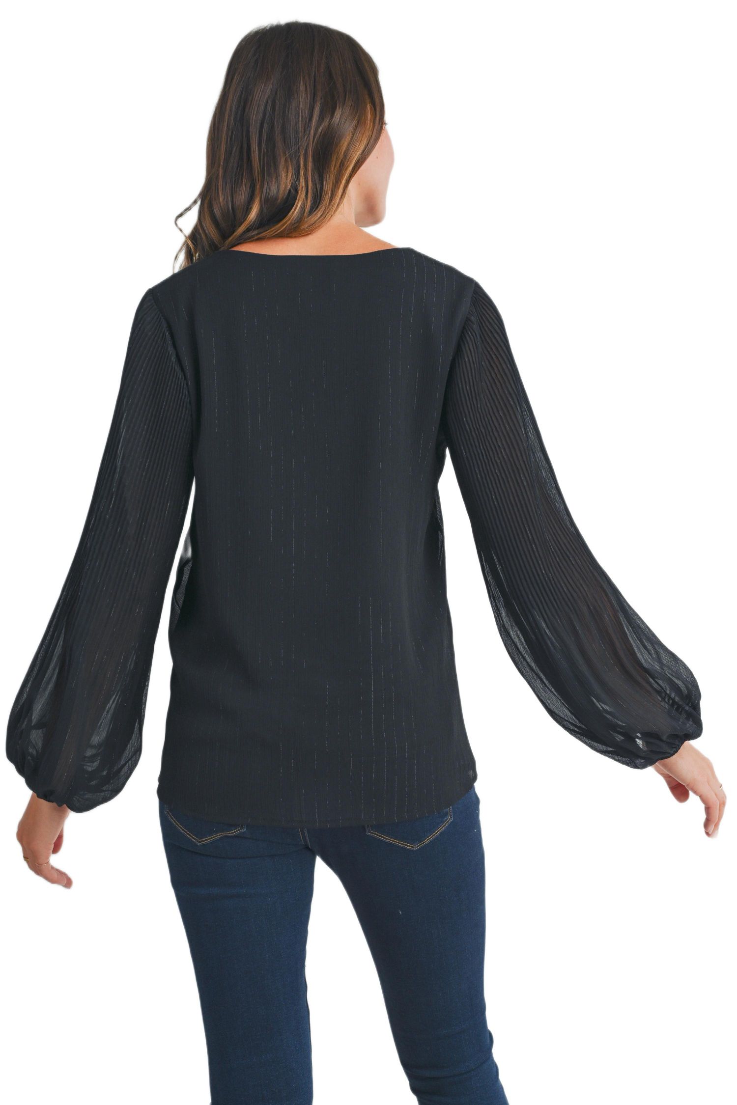 Maternity Flowy Sheer Long Sleeve V Neck Blouse