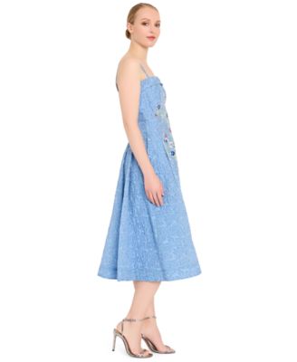 Women's Zipper Floral Embroidered Midi Dress