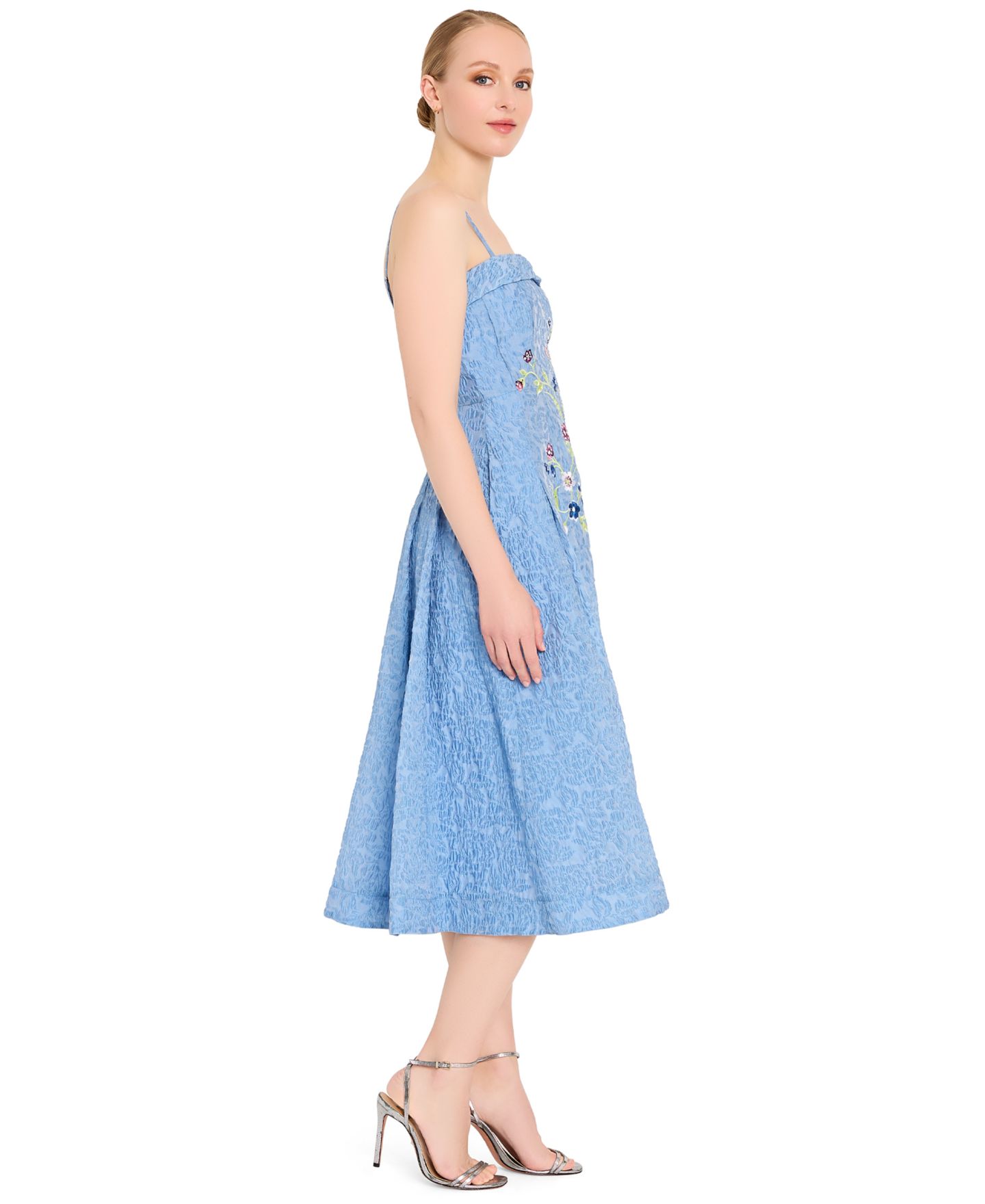 Женское платье Tahari ASL Zipper Floral Embroidered Midi, цвет: Riverside — фото 3