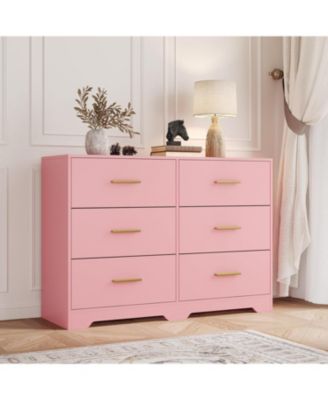 6-Drawer Modern Wooden Dresser with Metal Handle, Bedroom TV Stand, Large Storage Organizer, Living Room, Hallway