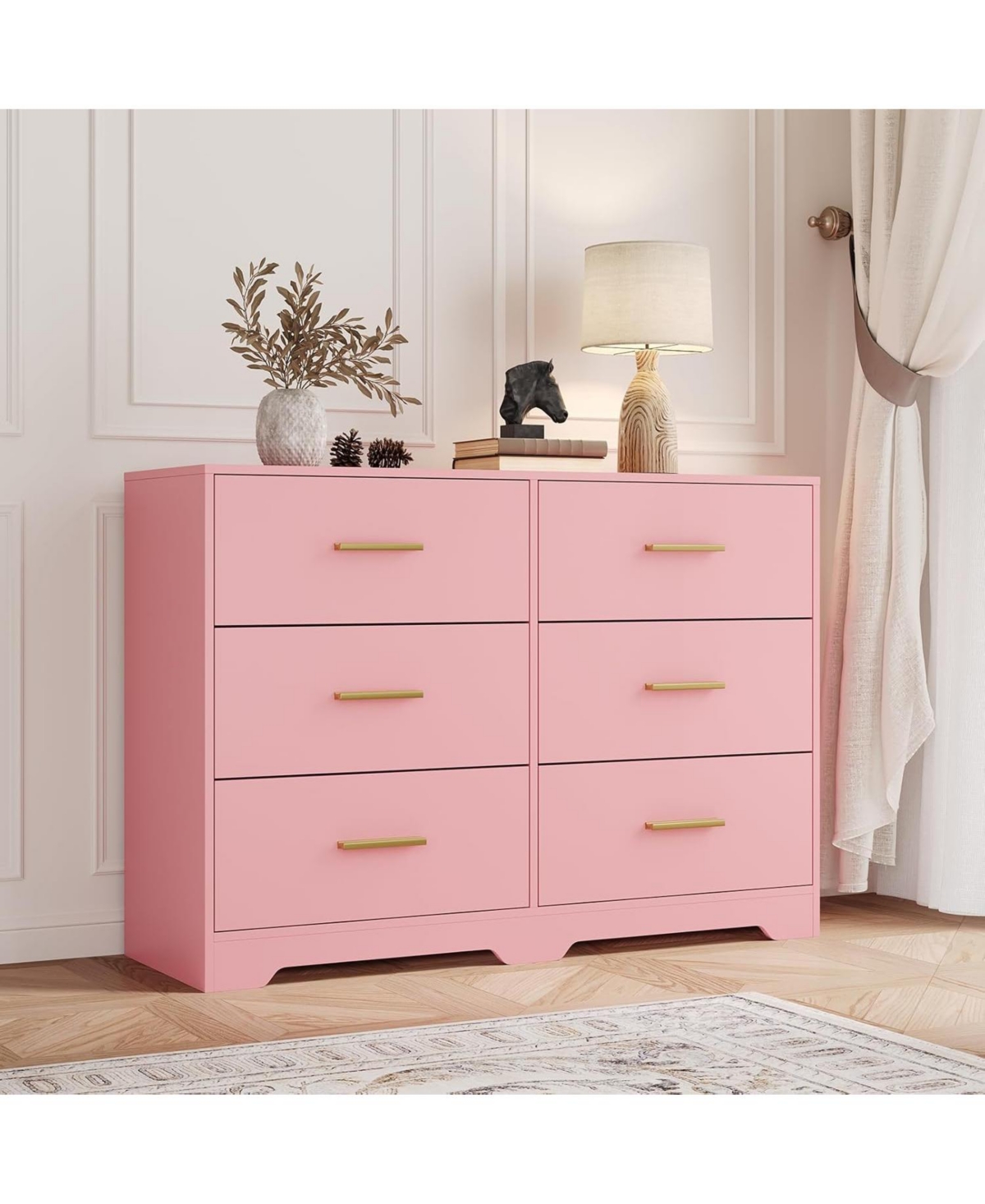 gaomon 6-Drawer Modern Wooden Dresser with Metal Handle, Bedroom Tv Stand, Large Storage Organizer, Living Room, Hallway