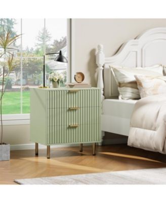 3-Drawer Modern Fluted Green Dresser, Stylish Nightstand with Deep Drawers, Wide Top, Organizer for Bedroom