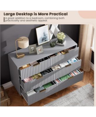 6-Drawer Modern Fluted Dresser, 47.2 Inch Wide Chest, Deep Drawers, TV Stand, Wooden Organizer for Bedroom, Living Room, Kids Room