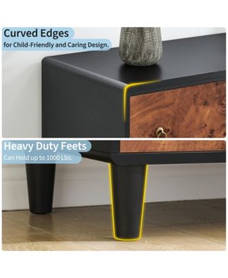 6 Drawer Modern Dresser, Space-Saving Narrow Wood Chest with Curved Profile, Vintage Handles, Bedroom, Entryway