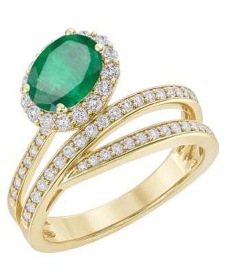Emerald (1-1/5 ct. t.w.) And Diamond (1/2 ct. t.w.) Ring in 14k Yellow Gold (Also Available in Sapphire & Ruby)