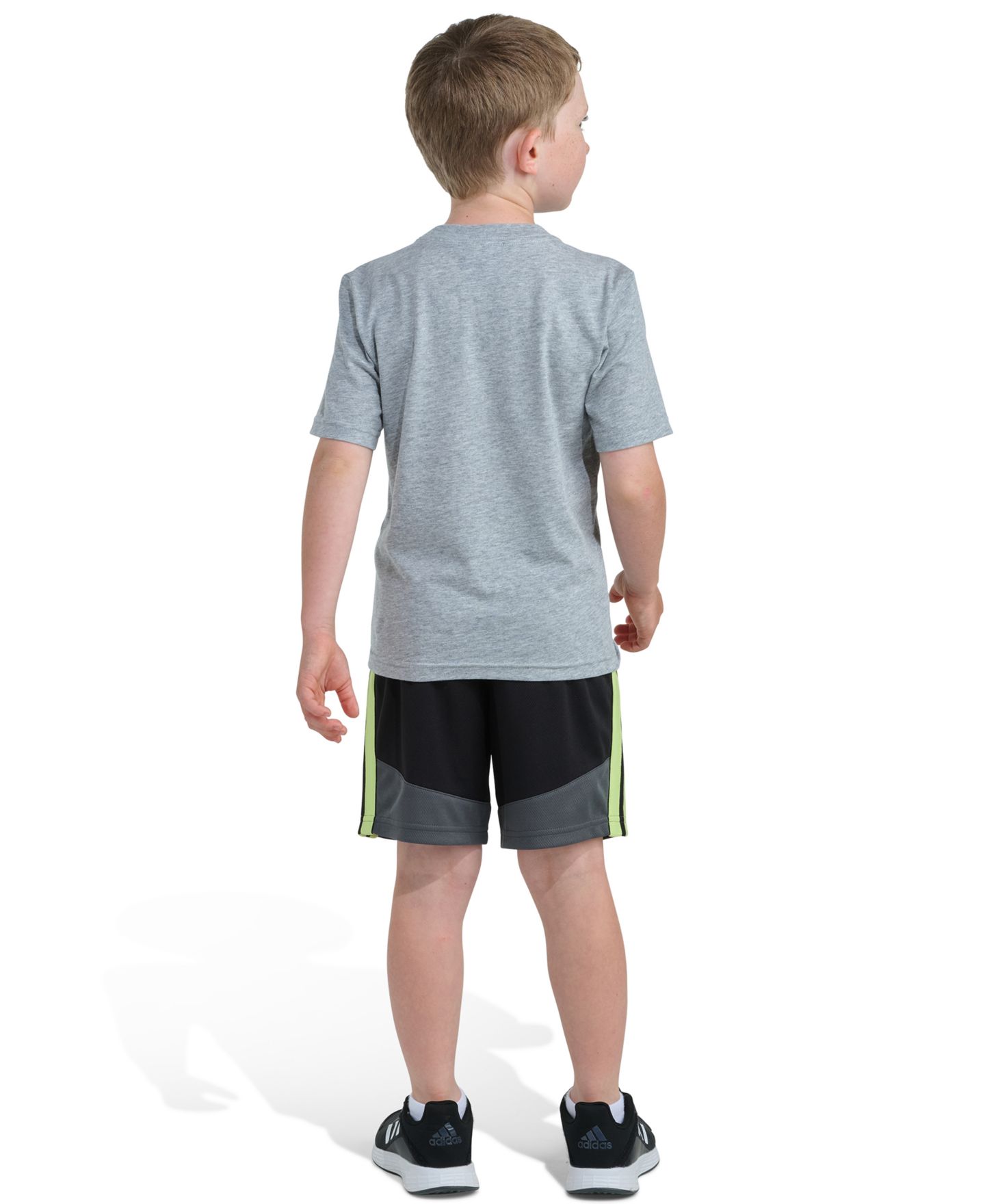 Детский комплект adidas: футболка с принтом и шорты колор-блок, 2-7 лет, цвет: Серый меланжевый / Чёрный — фото 4