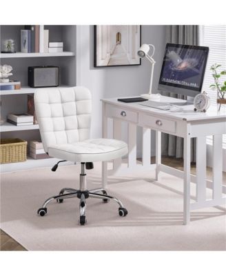 Modern Tufted Armless Desk Chair with Chrome-finish Metal Base, Rolling Wheels, Adjustable Seat Heigh