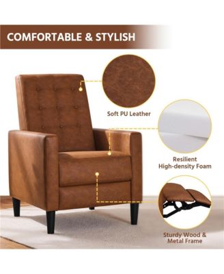 Mid-Century Tufted Upholstered Faux Leather Recliner Sofa with Adjustable Back & Footres Brown