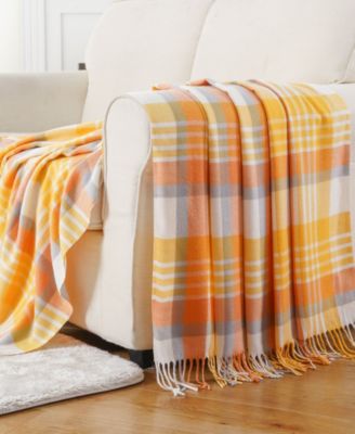 Yarn-Dyed Woven Plaid Fringe Throw, 60" x 50"