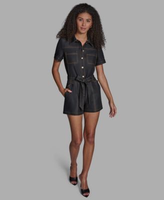 Women's Stretch Denim Button-Front Closure Romper