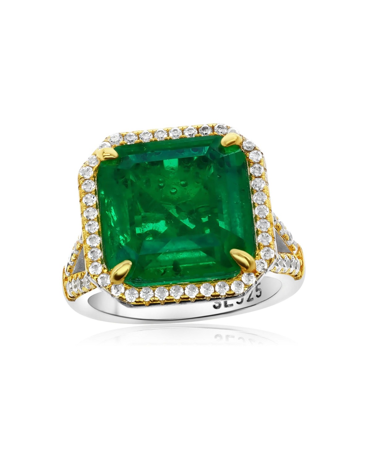 Украшения Suzy Levian New York Suzy Levian Gala Collection Sterling Firework Asscher-Cut Cubic Zirconia Pave Cocktail Ring — фото 1