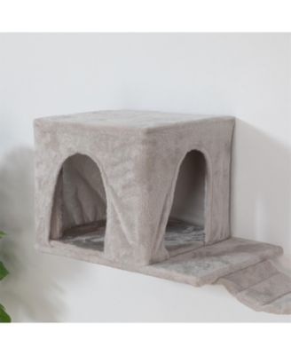 Wall-mounted Cat Tree With 2 Cat Condos House, 3 Cat Wall Shelves in Beige