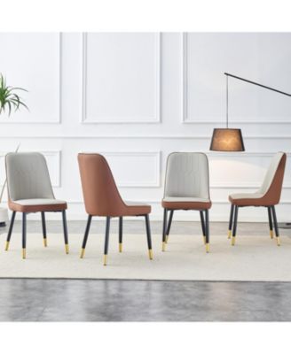 Modern Light Gray/Brown PU Leather Dining Chair - Set of 4