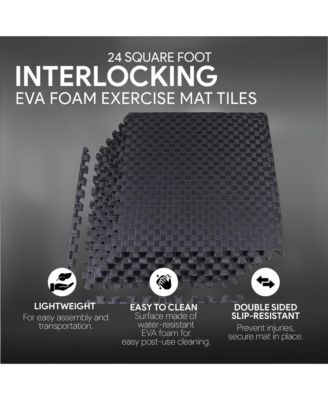 Foam Interlocking Exercise Floor Mat, 24 Square Feet, Black