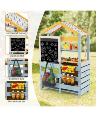2-in-1 Wooden Outdoor Mud Kitchen and Grocery Store Play Kitchen with Sink