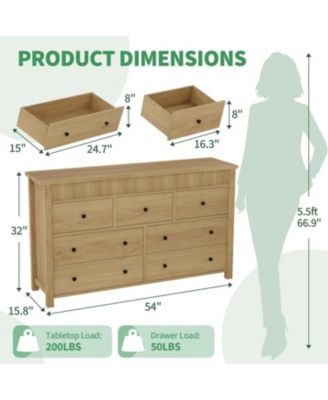 7-Drawer Wooden Farmhouse Dresser with Fluted Design and TV Stand Storage