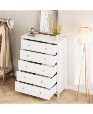 5-Drawer 45" Wooden Chest, Clothes Storage Cabinet, Drawer Organizer Tall Dresser