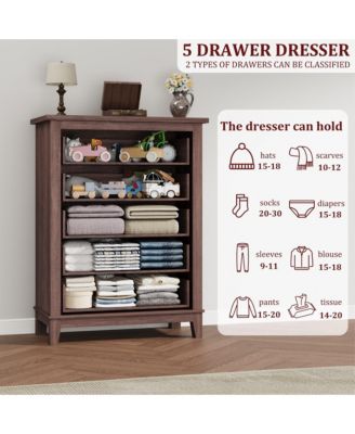 41.3" Tall 5-Drawer Brown Freestanding Wooden Chest Vertical Dresser