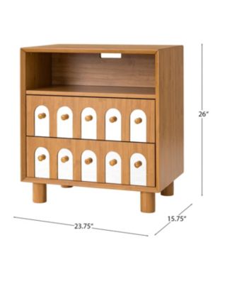 26" H Modern Nightstand Bedside Table with Charging Station, 2 Drawers, Large Mid Century End Table for Bedroom, Living Room
