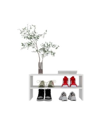 Shoe Rack, 2 Open Shelves, Low Horizontal Design, Freestanding Unit, Bedroom Use, White