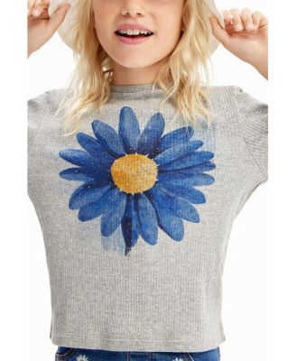 Girls Girls's Ribbed T-shirt with flower illustration
