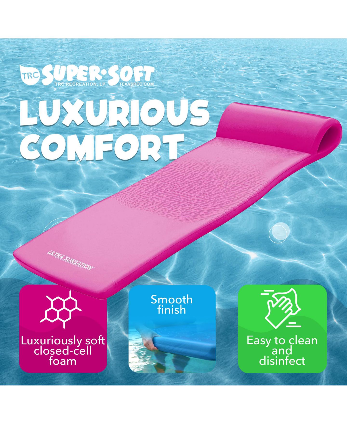 Детская игрушка TRC Recreation Ultra Sunsation 2.5-Inch Thick Foam Pool Float Lounge Mat, Accommodates 1 Adult, от 14 лет — фото 6