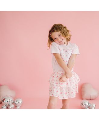 Toddler Girls Dainty Rose Pearl Heart Patch Short Sleeve T-Shirt