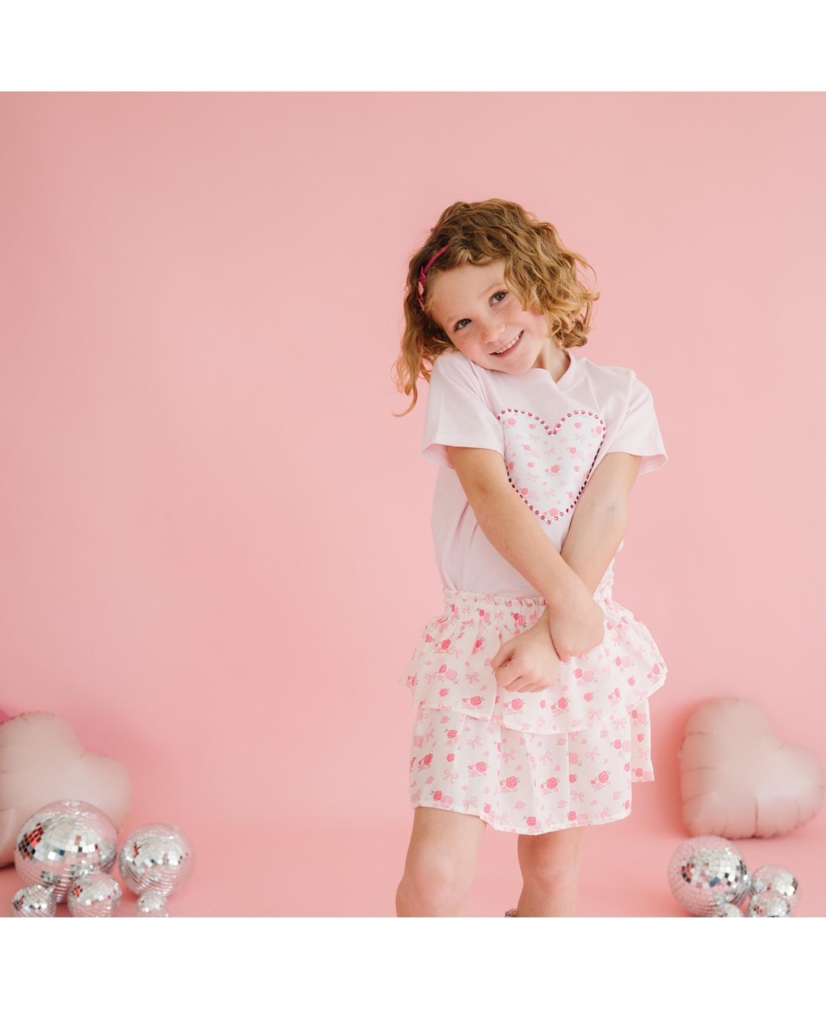 Sweet Wink Toddler Girls Dainty Rose Pearl Heart Patch Short Sleeve T-Shirt