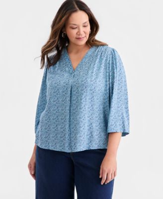 Plus Size Printed 3/4-Sleeve Top