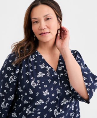 Plus Size Printed 3/4-Sleeve Top